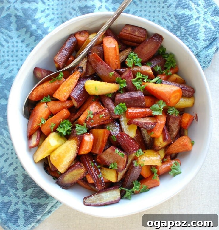 Sweet Balsamic Glazed Carrots 2 Balsamic Roasted Carrots with Blue Napkin