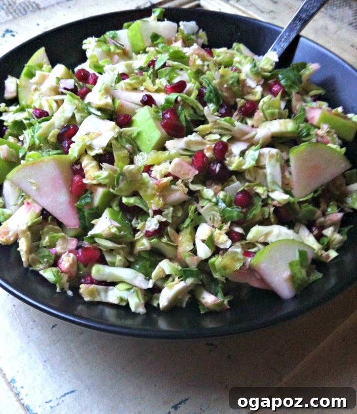 Crisp Shaved Brussels Sprout Salad with Apple and Pomegranate 3 Delicious and healthy Shaved Brussels Sprout Salad with Apple and Pomegranate ingredients