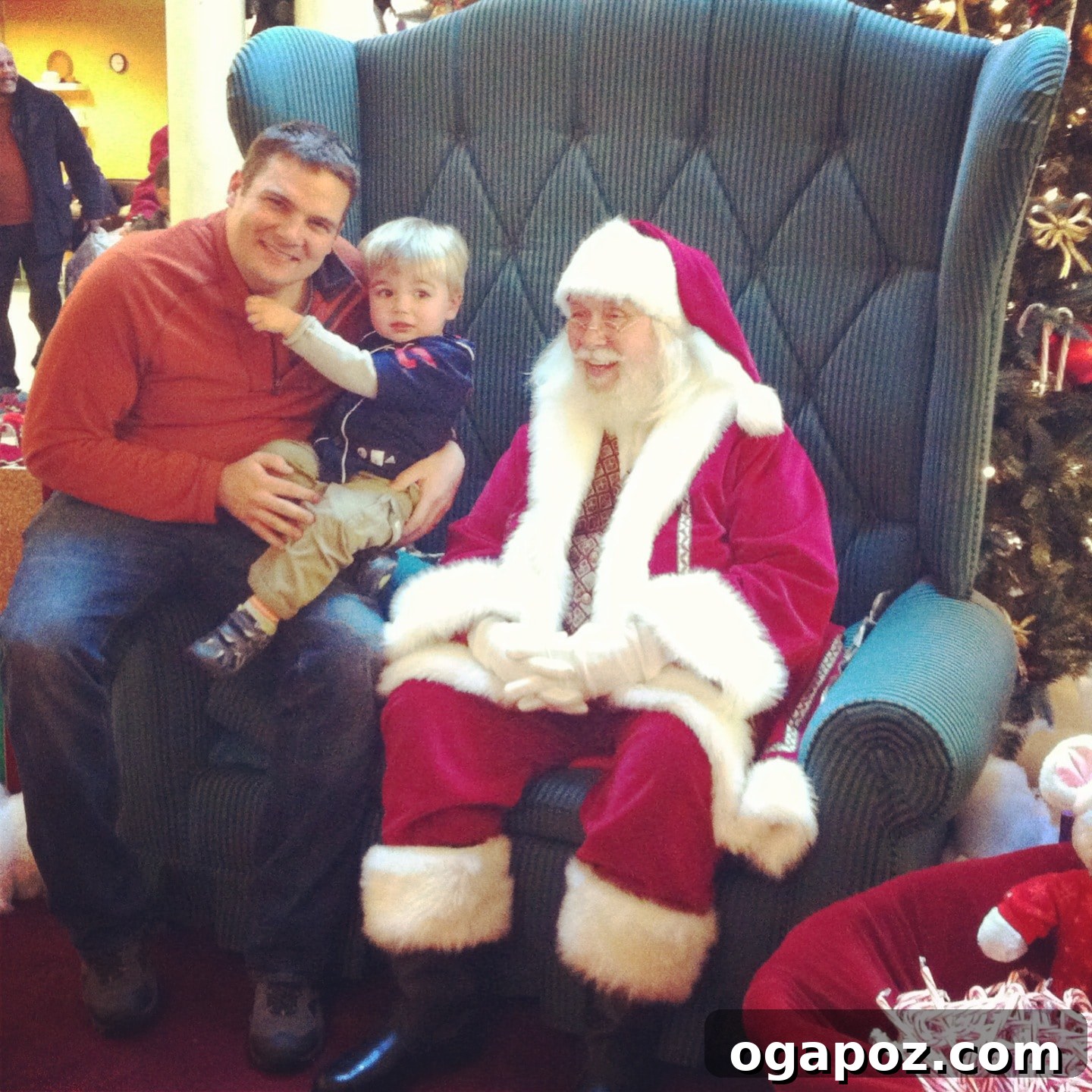 Holiday Sparkle and Festive Merriment 4 Toddler Will experiencing a moment of slight fear or shyness while meeting Santa Claus, a common and endearing holiday tradition.