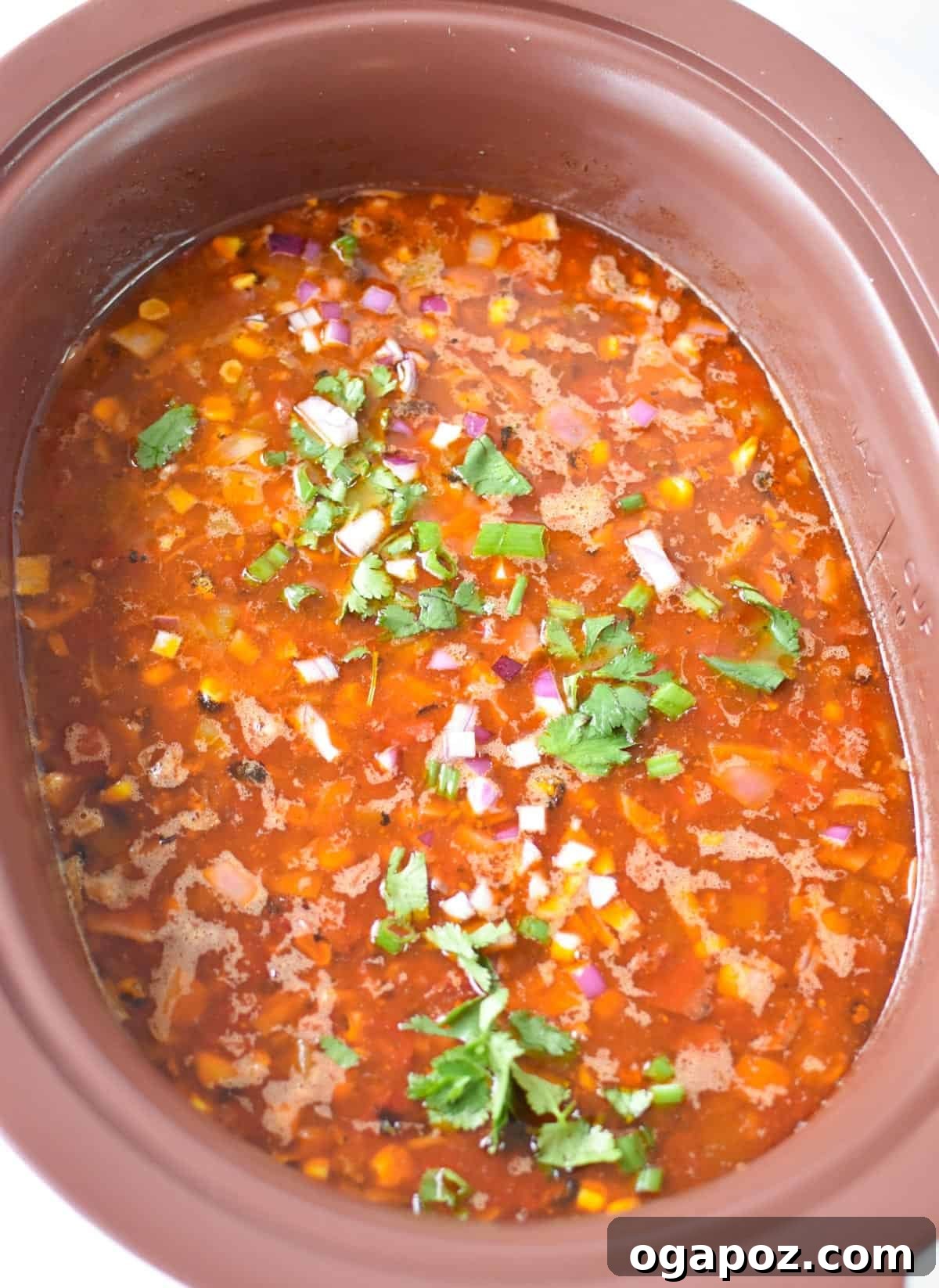 Hearty Crockpot Taco Soup 8 Slow Cooker Taco Soup Recipe cooking in a slow cooker