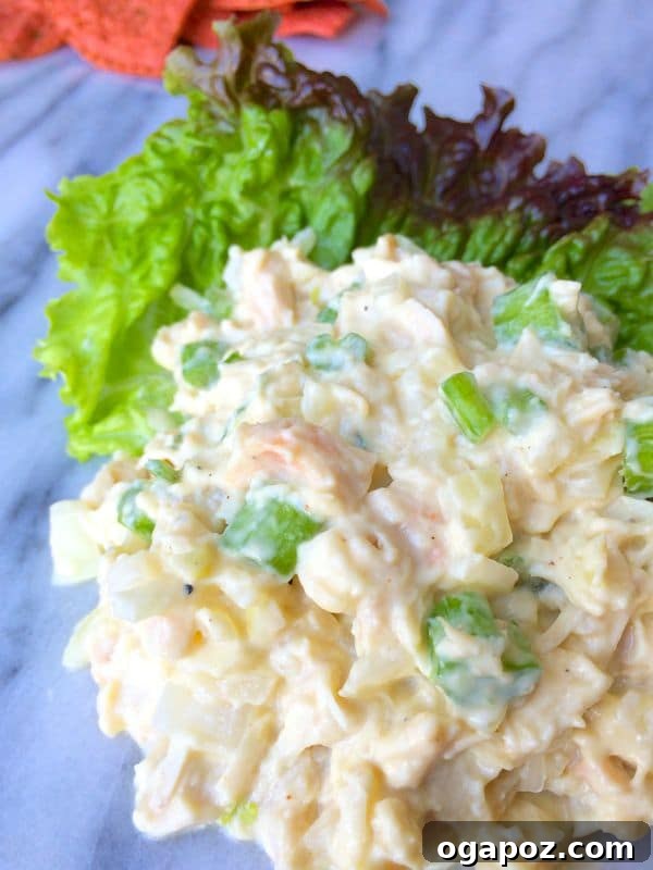 Delicious and healthy lightened chicken salad prepared with Greek yogurt and fresh ingredients
