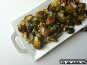 Caramelized Lemon Brussels Sprouts with Toasted Pine Nuts 6 Brussels Sprouts with Cranberries on white plate