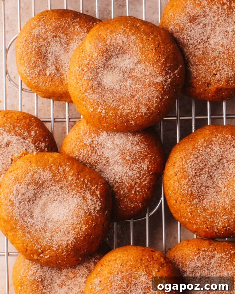 Pillowy Pumpkin Spice Cookies 4 Freshly baked soft pumpkin cookies cooling on a wire rack, waiting to be enjoyed, showcasing their perfect texture.