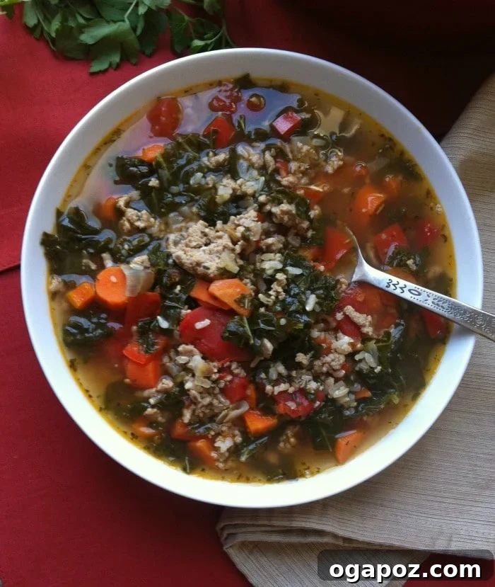 Hearty Turkey, Kale & Brown Rice Soup 2 Flavorful Turkey, Kale and Brown Rice Soup, perfect for a spring meal