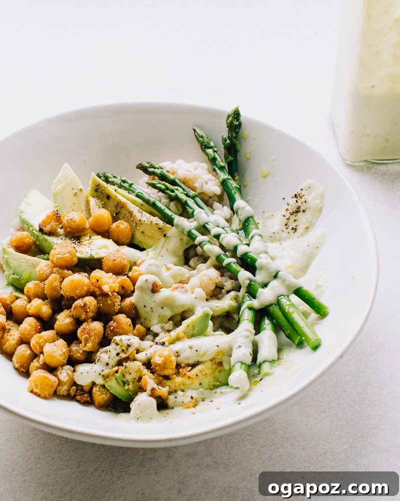 Velvet Avocado Crema 4 A crispy chickpea bowl with avocado crema.