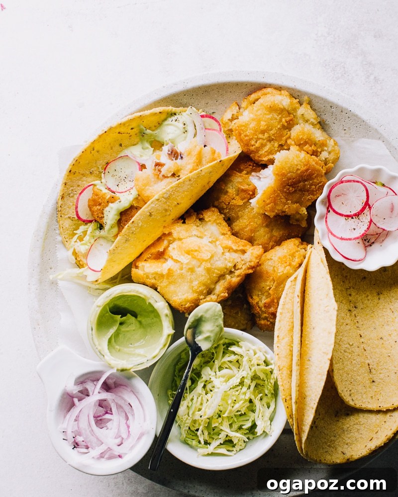 Velvet Avocado Crema 6 Fish tacos with avocado crema.