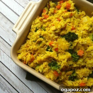 Curried Chicken and Rice Casserole in a serving dish.