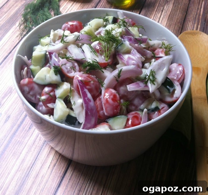 Vibrant Cucumber Tomato Salad with Zesty Dill Yogurt 11 Another perspective of the fresh Cucumber Tomato Salad, showcasing its vibrant colors