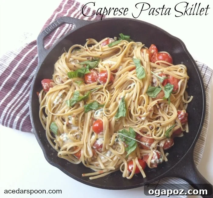 Speedy Caprese Skillet Pasta 2 Delicious 30-Minute Caprese Pasta Skillet with fresh ingredients