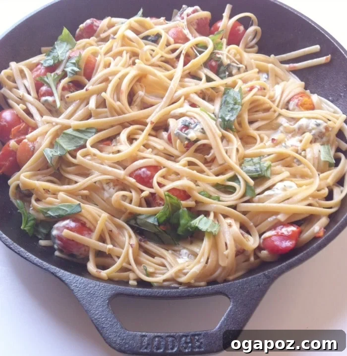 Speedy Caprese Skillet Pasta 4 Family-friendly Caprese Pasta Skillet ready to serve