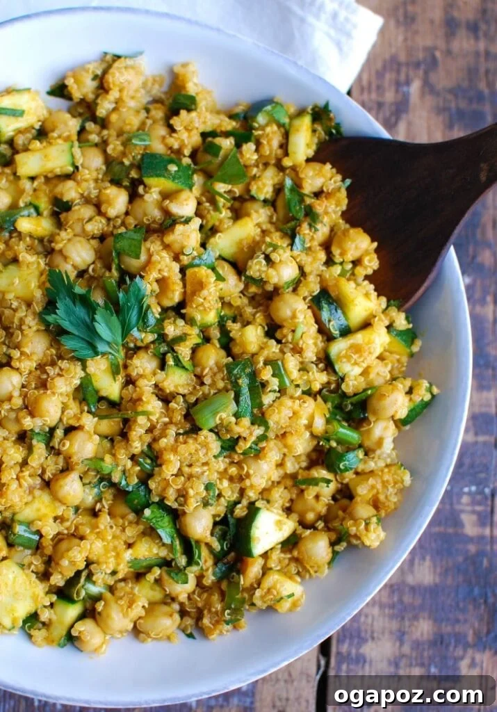 Zucchini Chickpea Quinoa Salad in bowl