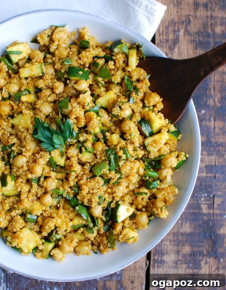 Zucchini Chickpea Quinoa Salad with spoon