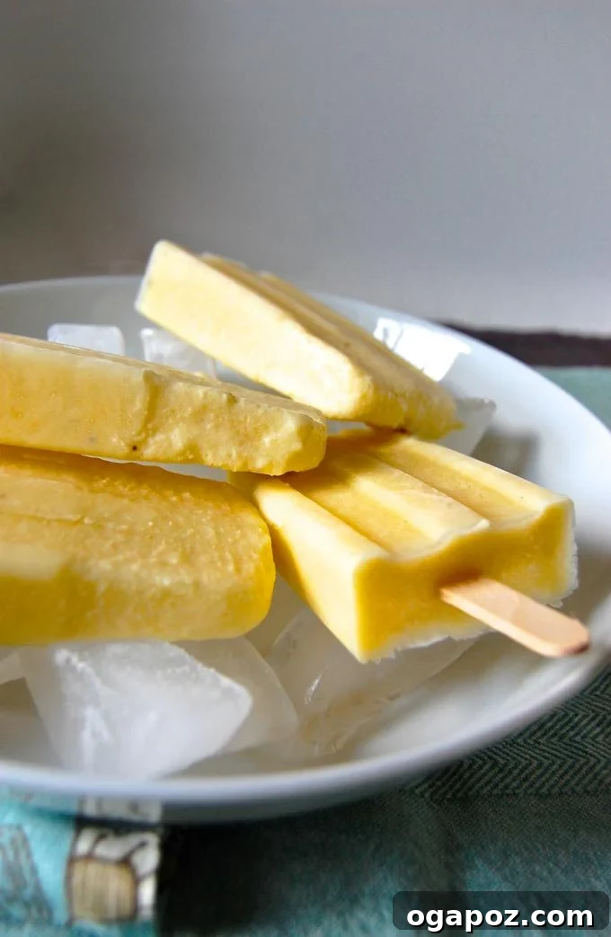 Virgin Pina Colada Ice Pops 3 Close-up of Homemade Pina Colada Popsicles with Fresh Ingredients
