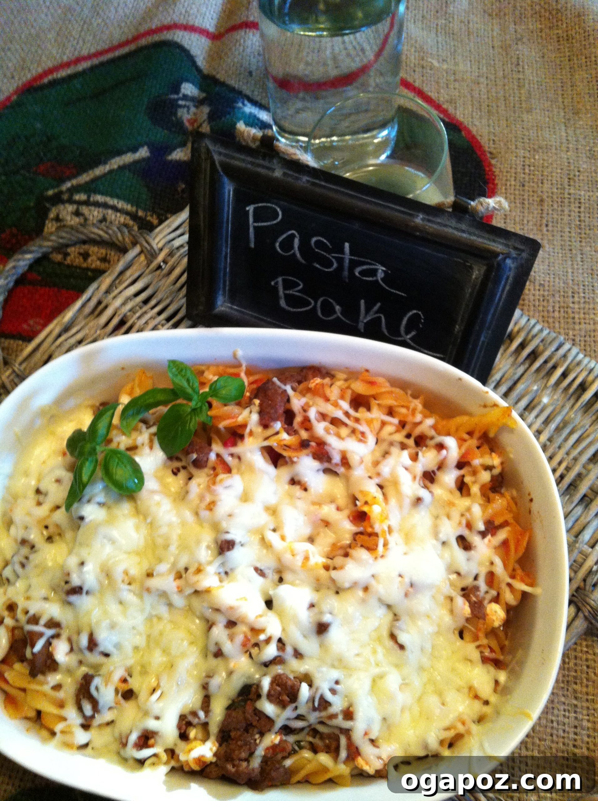 IMG_4025 The baked Easy Italian Pasta Bake in a casserole dish, ready to be served