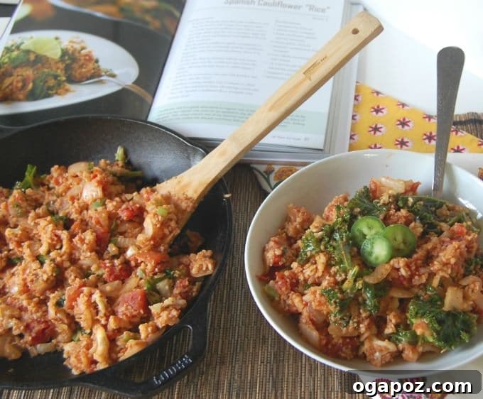 Fiesta Cauliflower Rice 4 Serving of Spanish Cauliflower Rice on a plate, ready to be enjoyed as a side dish