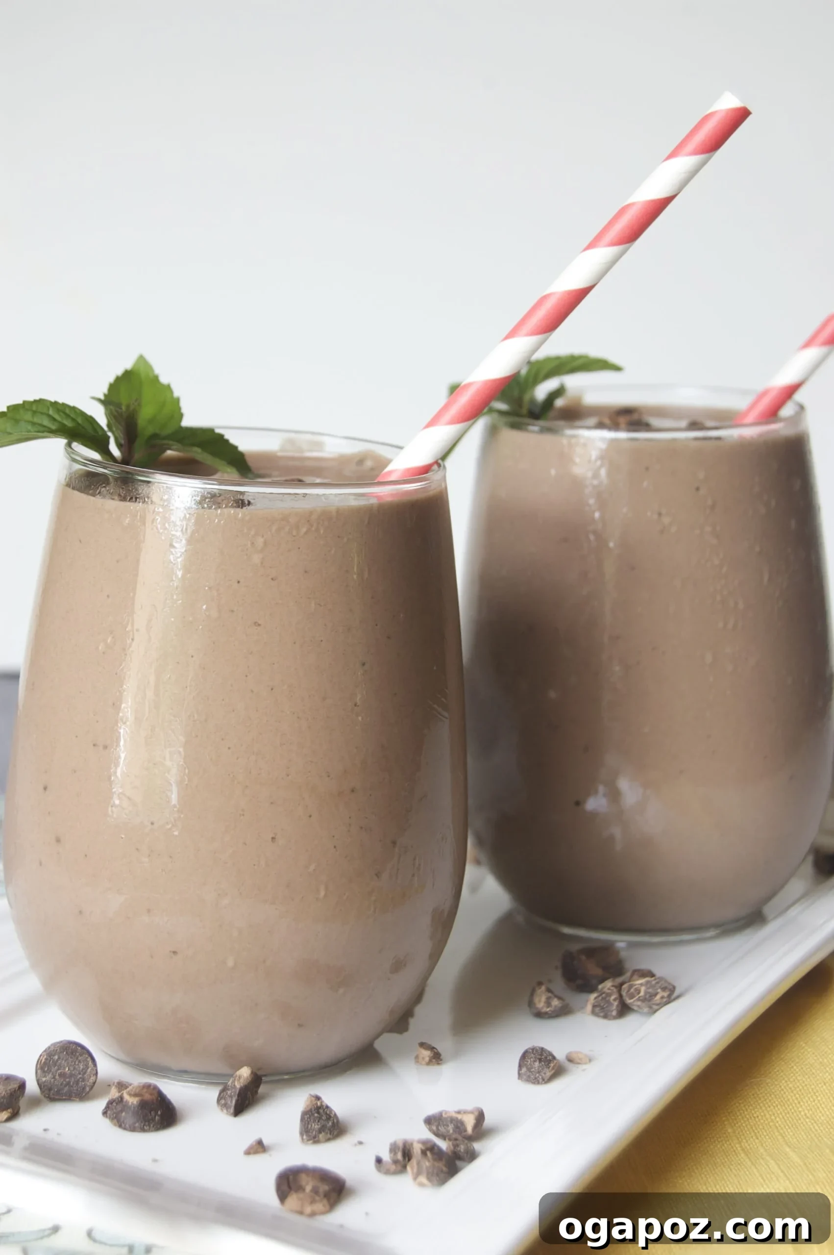 Wintermint Cacao Bliss 2 Peppermint Cacao Smoothie served in a clear glass with fresh mint garnish
