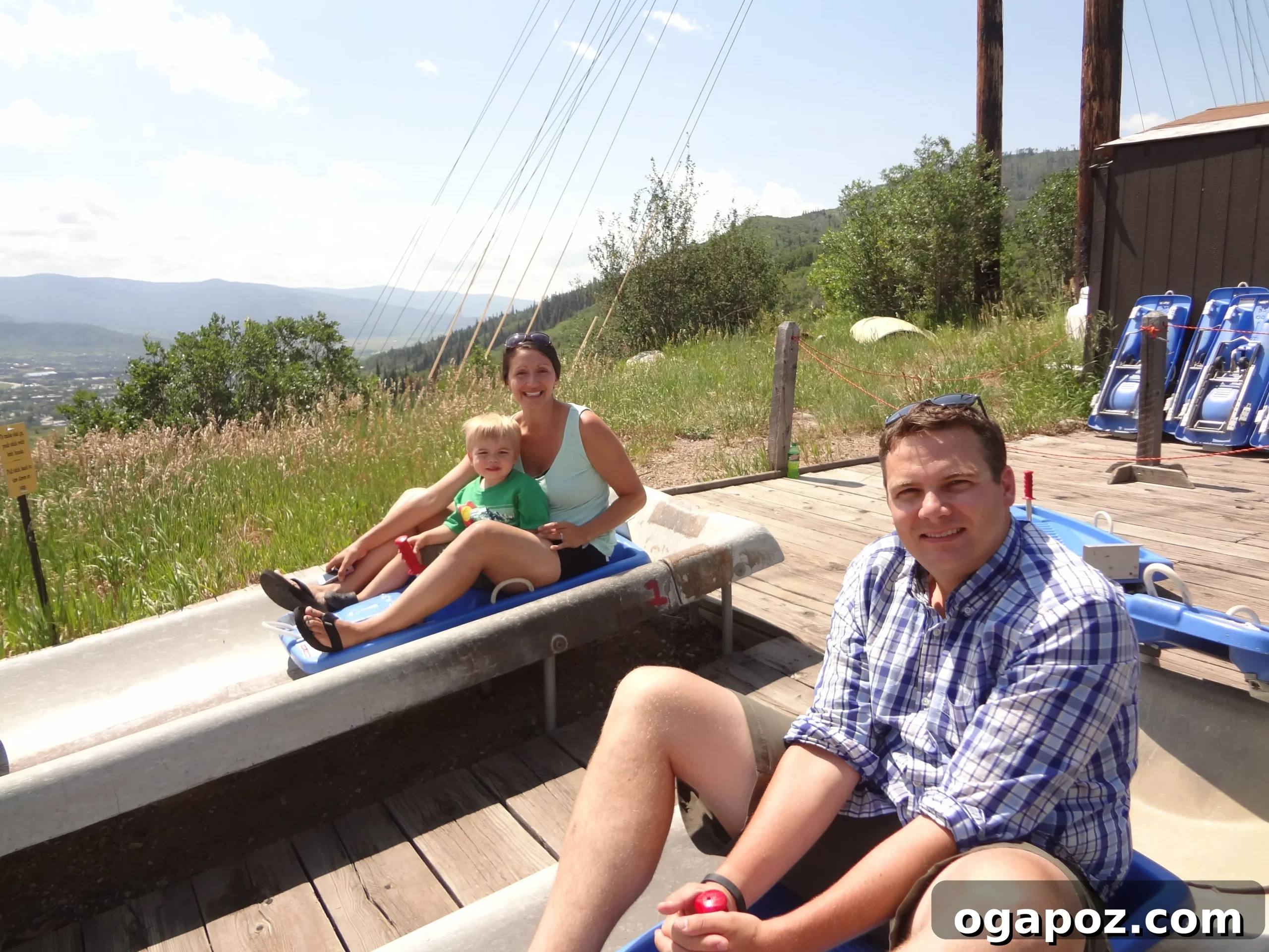 Family enjoying the thrilling alpine slide in Steamboat Springs, Colorado