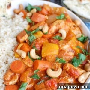 Slow Cooker Chicken Curry in a white bowl