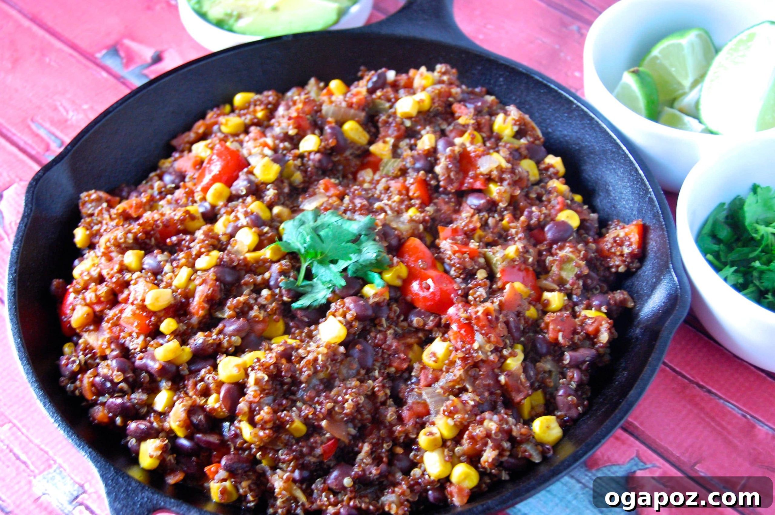 Hearty One-Pan Tex-Mex Quinoa 4 One Skillet Southwestern Quinoa - Close up of finished dish