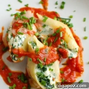 Delicious Stuffed Shells, a classic Italian-American baked pasta dish with a creamy cheese filling and rich tomato sauce.