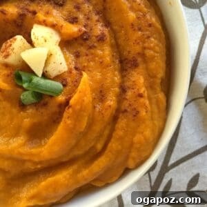 Butternut Squash Sweet Potato Apple Soup ready to be served
