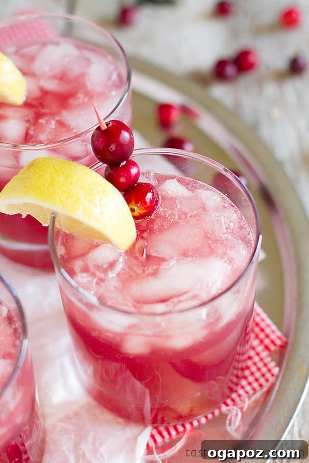 Sip into the Season: 41 Festive Drink Creations 8 A glass of sparkling cranberry punch garnished with fresh cranberries and a sprig of rosemary, looking vibrant and refreshing.