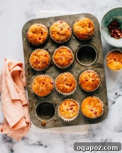 Wholesome Rhubarb Yogurt Muffins 6 Baked healthy rhubarb muffins fresh out of the oven in a muffin tin.
