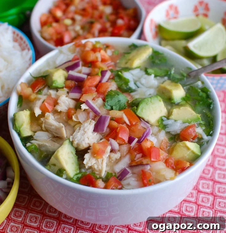 Slow Cooked Fiesta Lime Chicken Soup 4 Close-up of Slow Cooker Mexican Chicken Lime Soup with cilantro and lime wedges
