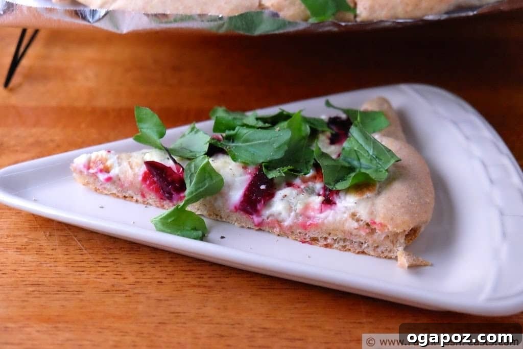 Color Your Plate 20 Roasted Beet & Arugula Pizza, a unique and colorful pizza creation