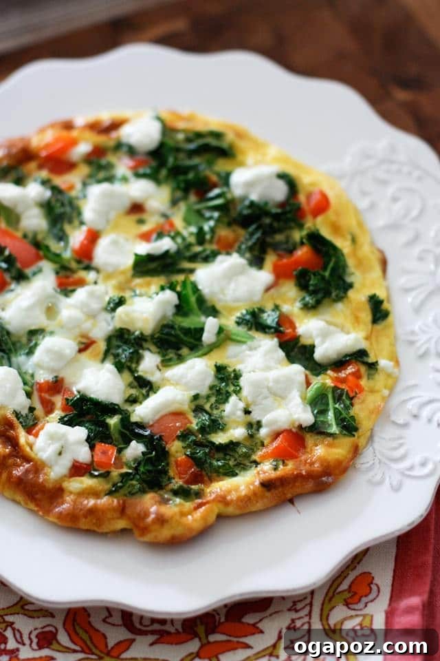 Color Your Plate 27 Kale, Red Pepper and Goat Cheese Frittata, a savory egg dish
