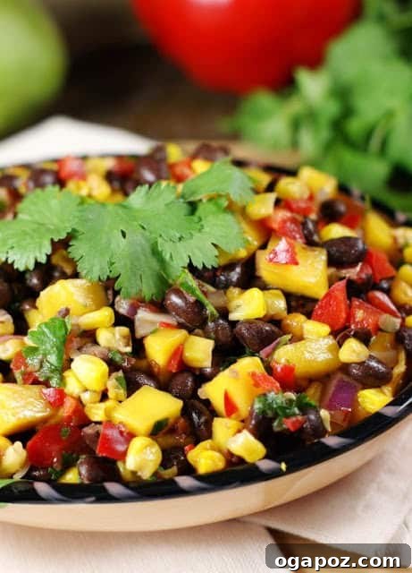 Color Your Plate 4 Roasted Corn, Black Bean, and Mango Salsa, a colorful and tropical dip