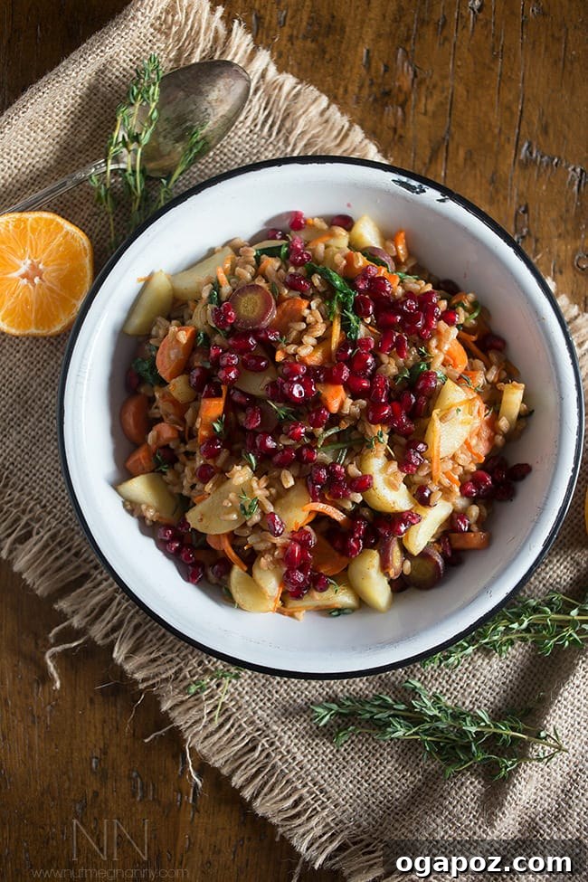 Color Your Plate 33 Farro Carrot Pomegranate Salad, a healthy and colorful grain salad