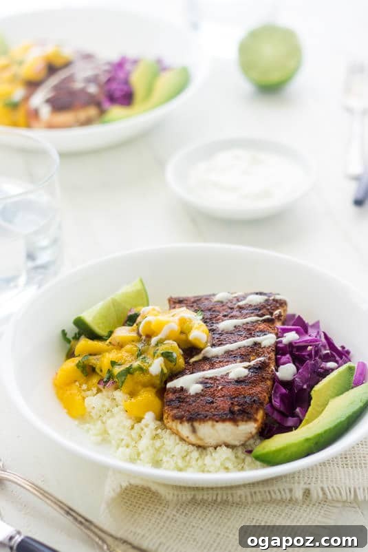 Color Your Plate 36 Cauliflower Rice Fish Taco Bowls, a low-carb healthy meal