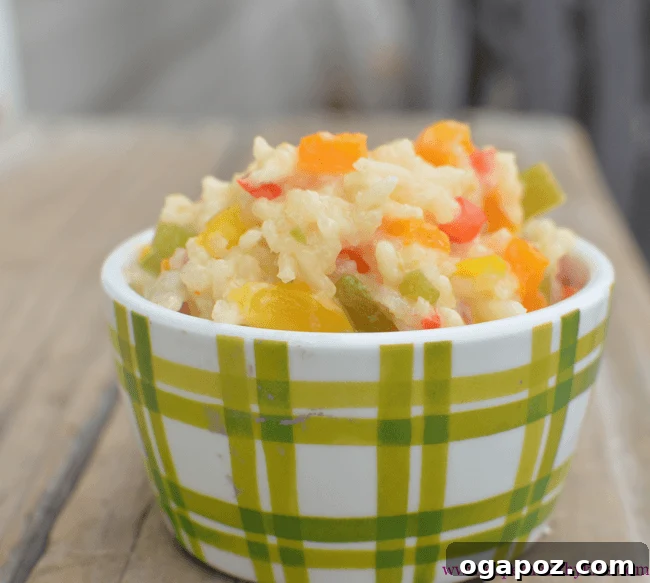 Color Your Plate 40 Slow Cooker Rainbow Risotto with Peppers, a creamy and colorful vegetarian dish