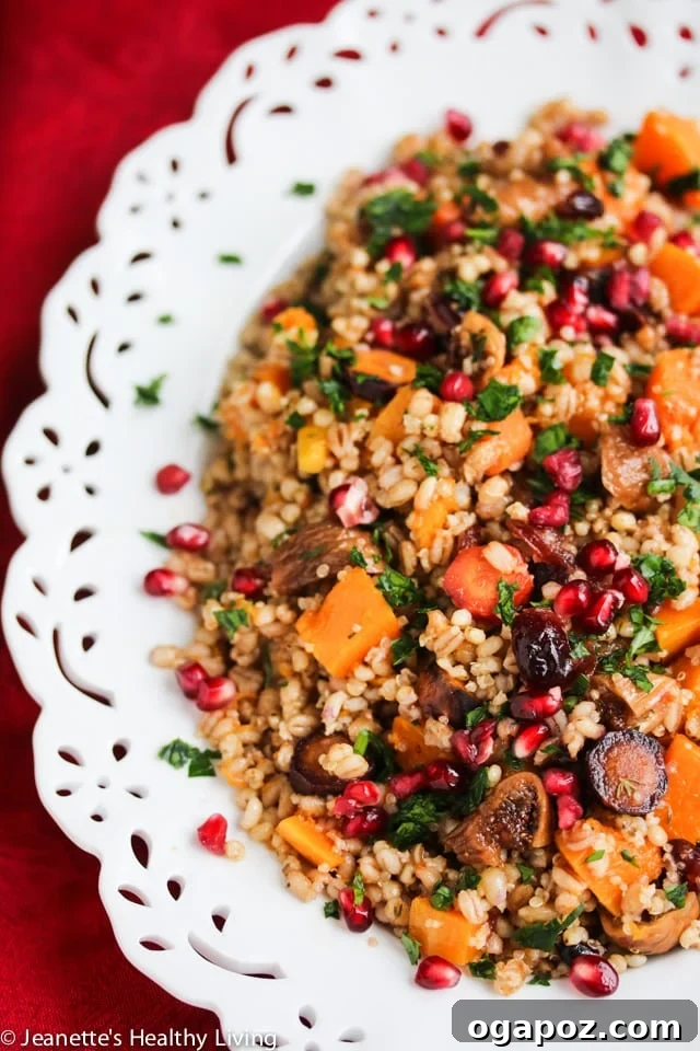 Color Your Plate 42 Roasted Butternut Squash Fig Pomegranate Whole Grain Salad, an autumn-inspired dish