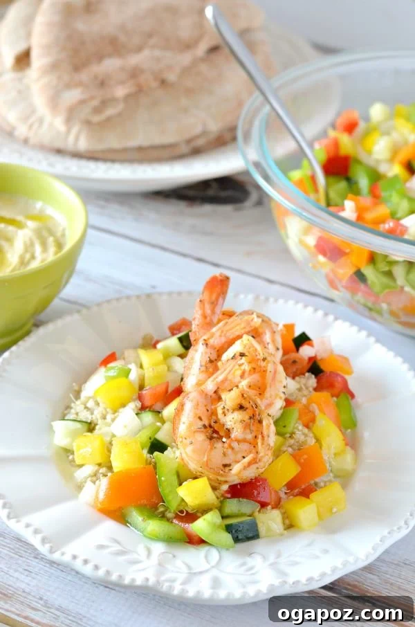 Color Your Plate 45 Shrimp and Israeli Pepper Salad with Pita Bread, a light and fresh meal