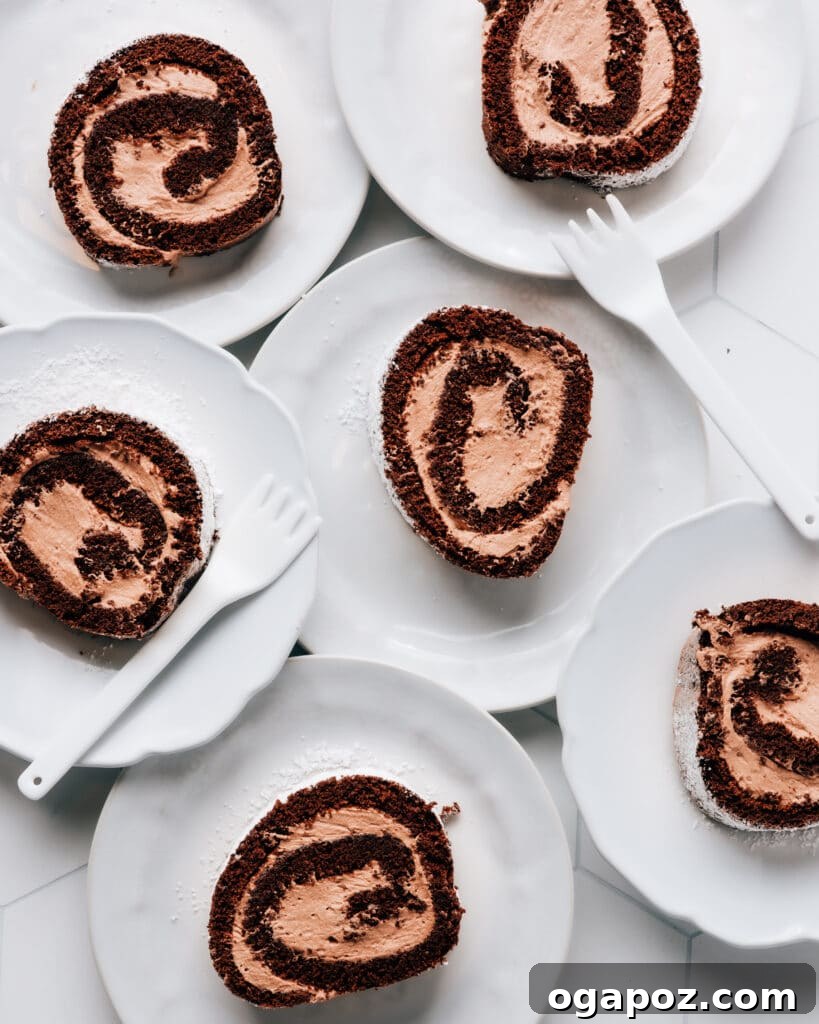 Decadent Chocolate Swirl Cake 3 Close-up of fluffy chocolate cream filling, ready for spreading.
