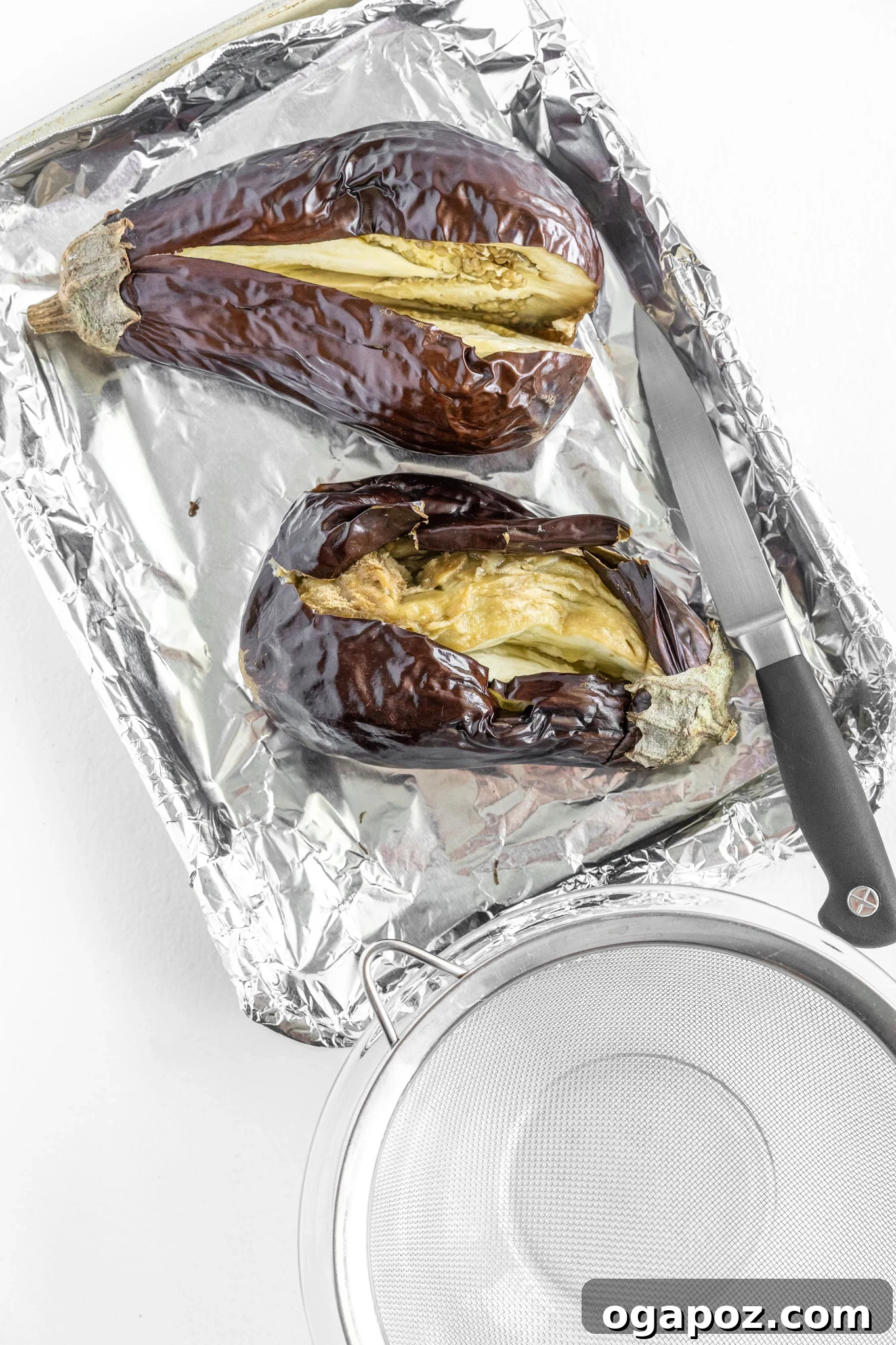 Smoky Roasted Eggplant Dip 7 Cooked eggplant with its flesh scooped out and ready for the next step.