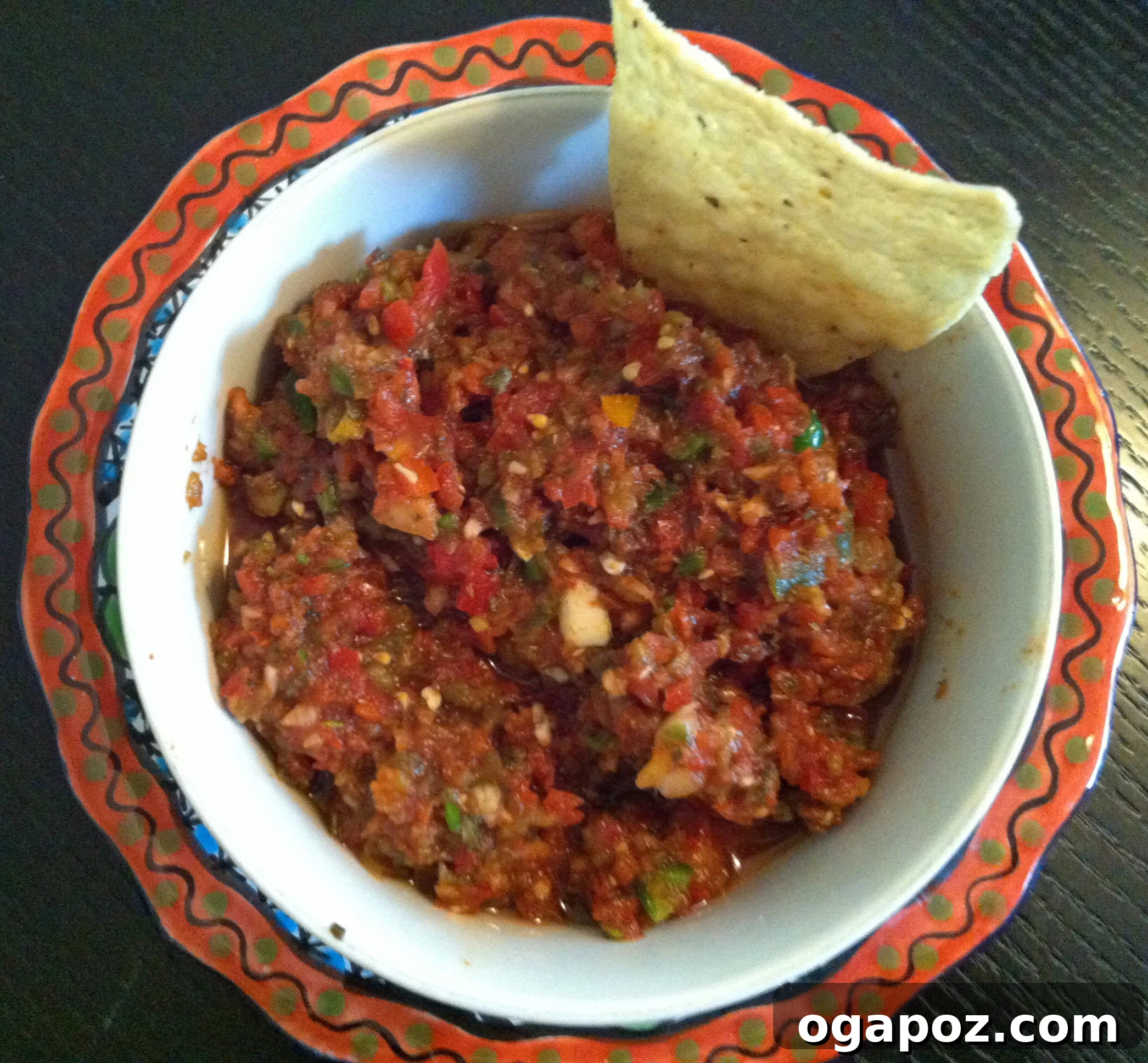 Final Salsa Kickin Salsa! YUM! A bowl of vibrant homemade salsa with tortilla chips.