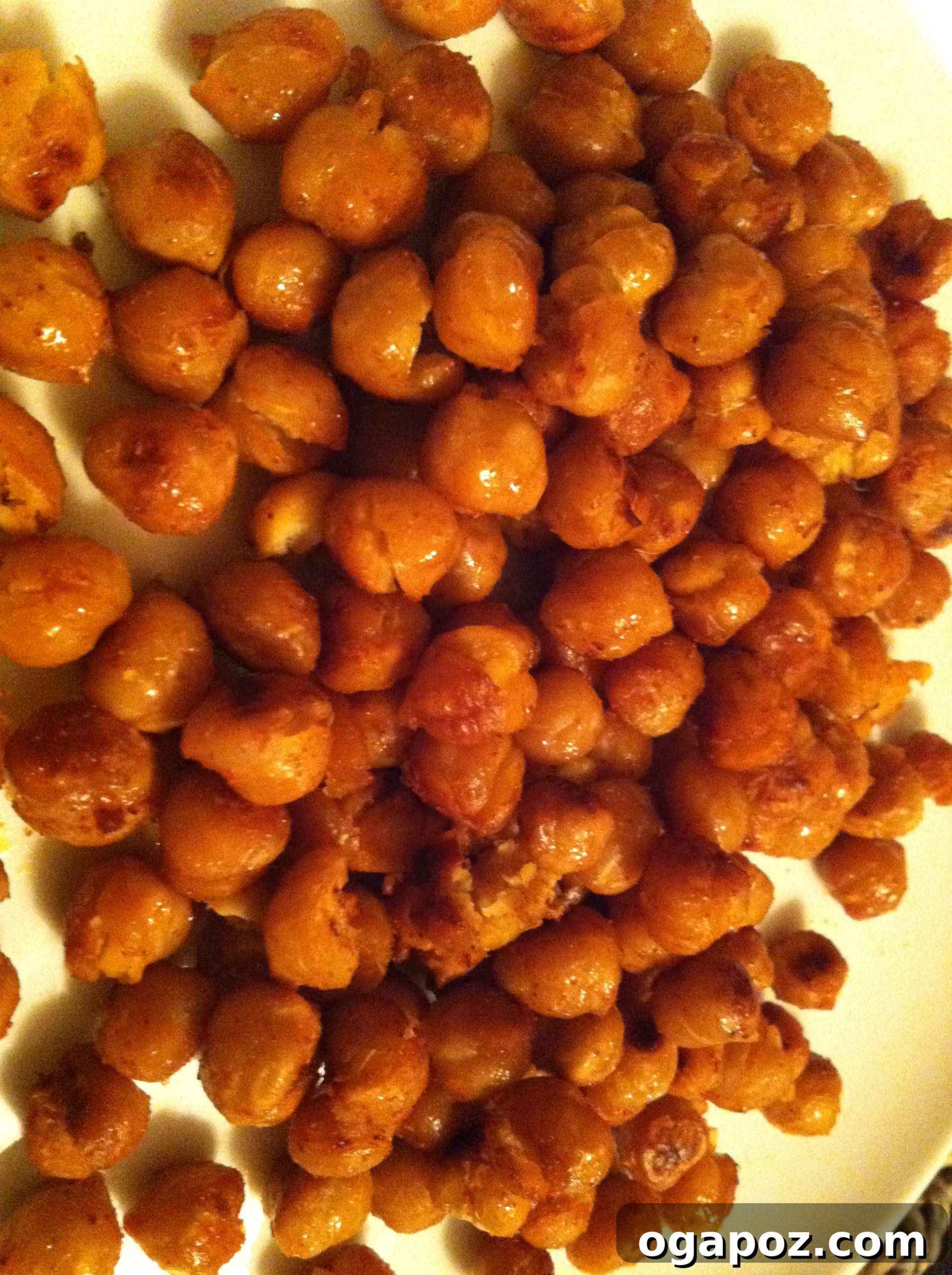 Up Close View of Crispy Chickpeas Close-up of perfectly roasted chickpeas with a golden, crispy texture