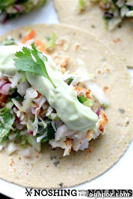 15 Epic Taco Recipes You Need to Try 3 Avocado Cream Slaw Fish Tacos by Noshing With The Nolands