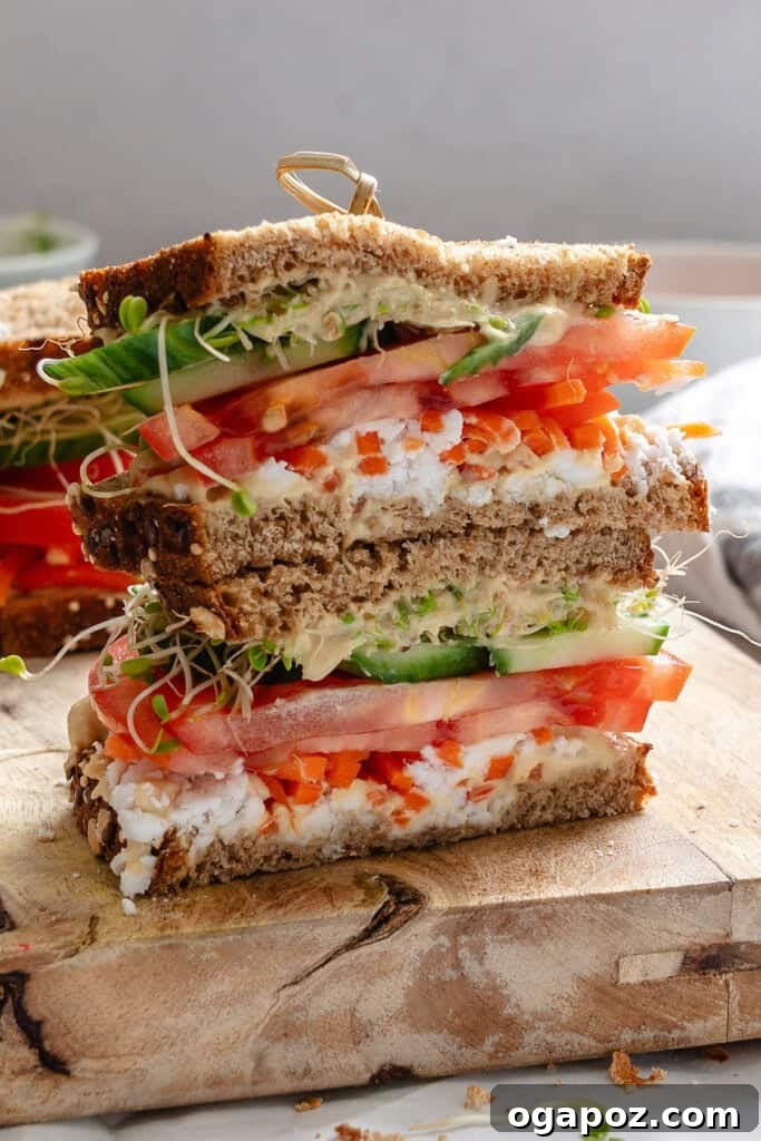 Mediterranean Vegetable Sandwich stacked high with fresh ingredients