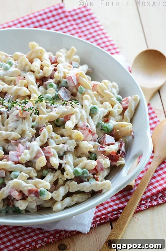 Irresistible Summer Pasta Salad Ideas 14 Creamy Pasta Salad with Bacon, Peas, and Bell Peppers