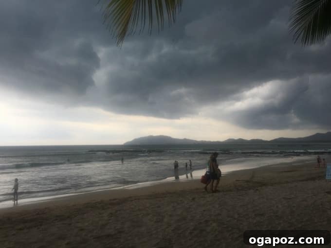 Tamarindo: Costa Rica's Pacific Paradise 7 Beach view with storm clouds and palm trees swaying in the wind in Costa Rica