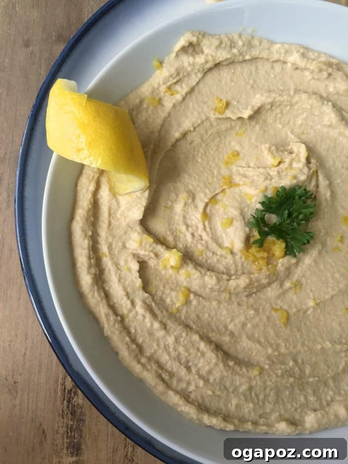 Beyond the Bowl: 12 Exciting Hummus Recipes 10 A bright and zesty bowl of Lemon Hummus, adorned with lemon zest and fresh parsley.