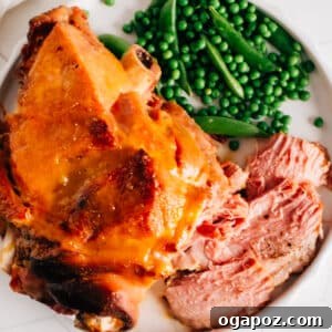 Tender and juicy pressure cooker ham, beautifully sliced and ready for serving.