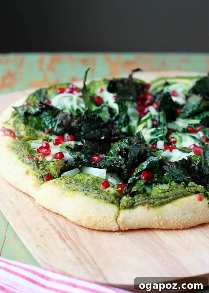 21 Creative Ways to Enjoy Kale 11 Unique Kale & Pomegranate Pizza with creamy pesto sauce