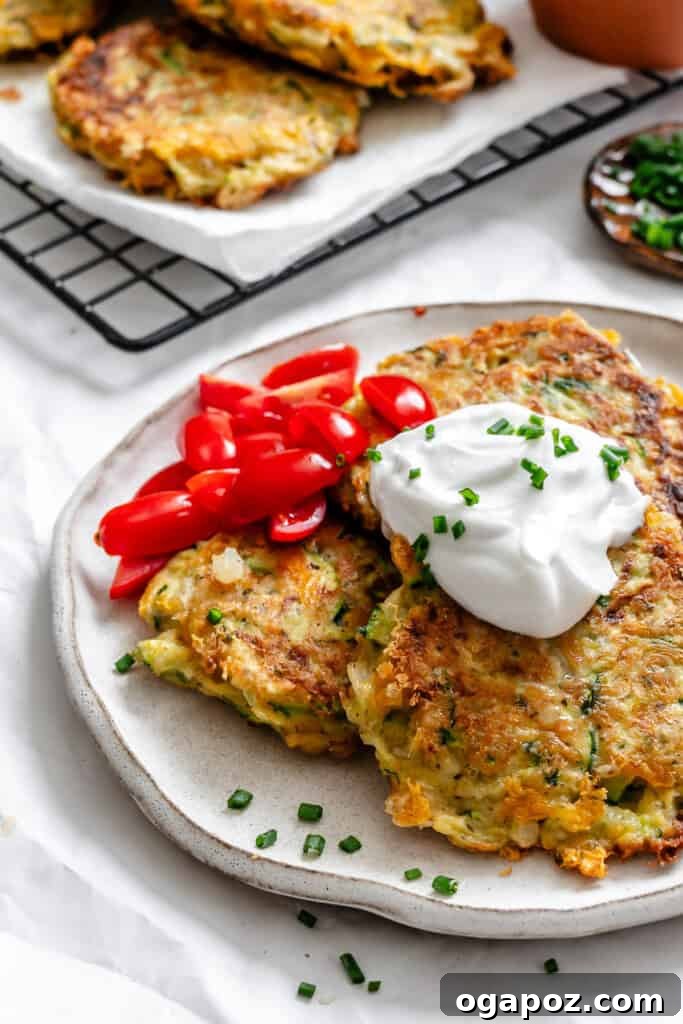 Crispy Zucchini Fritters Made Easy 2 Easy Zucchini Fritters with tomatoes and sour cream