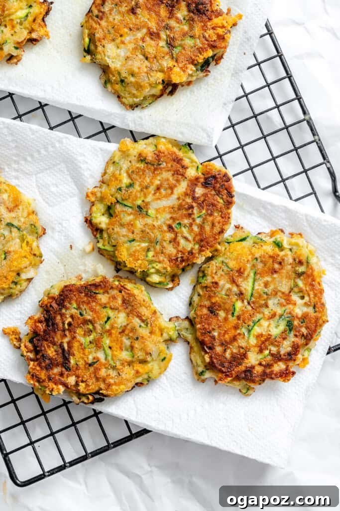 Crispy Zucchini Fritters Made Easy 11 Easy Zucchini Fritters on baking rack