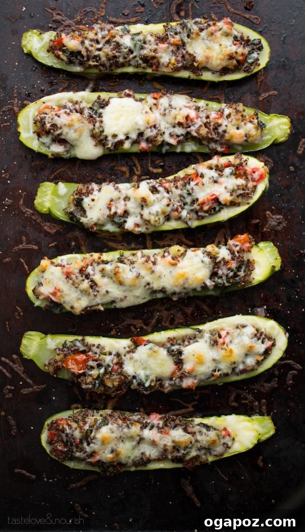 12 Irresistible Zucchini Recipes 9 Halved zucchini boats generously stuffed with a vibrant vegetable and quinoa mixture